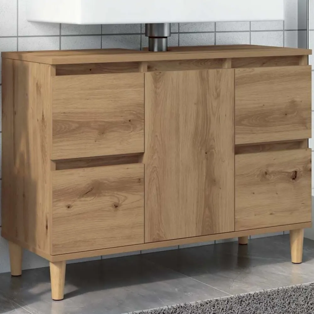 Wastafelkast 80x33x60 cm bewerkt hout artisanaal eikenkleur>vidaXL Clearance
