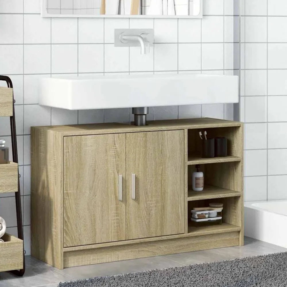 Wastafelkast 90x29x55 cm bewerkt hout kleurig>vidaXL Clearance