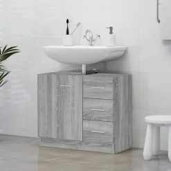 Meubelsets*vidaXL Wastafelkast 63x30x54 cm bewerkt hout eikenkleurig Grijs sonoma