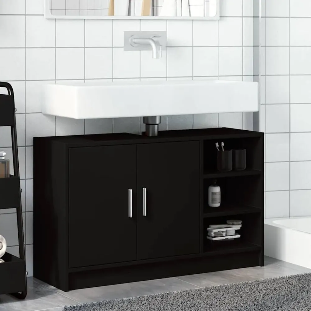 Meubelsets*vidaXL Wastafelkast 90x29x55 cm bewerkt hout Zwart