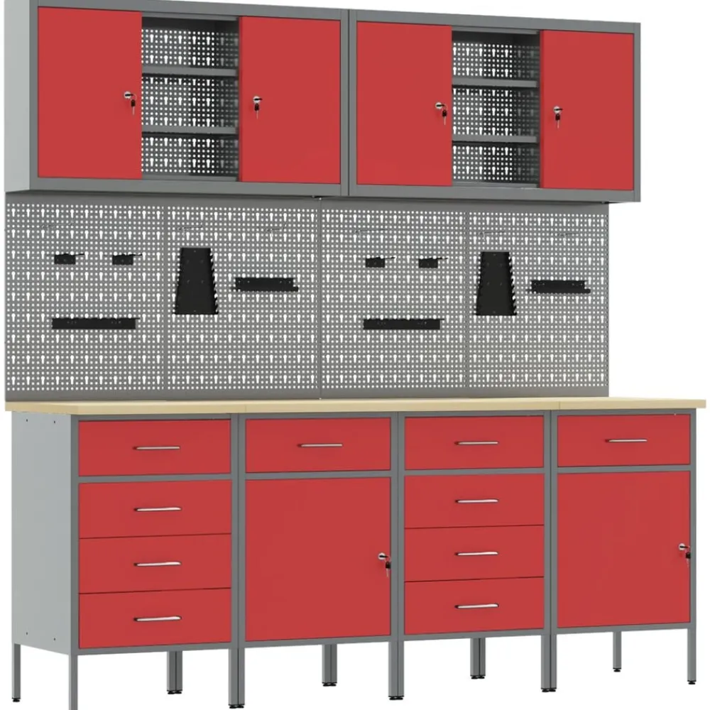 Werk kast met lade 10 pcs Engineered hout en staal>vidaXL New