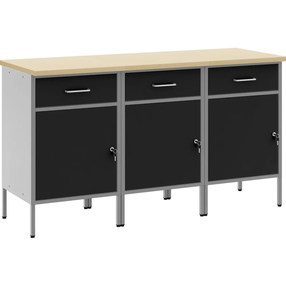 Bouwbeslag*vidaXL Werk kast met lade 3 pcs en Grijs 150 x 55 x 85 cm Zwart