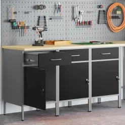 Bouwbeslag*vidaXL Werk kast met lade 3 pcs en Grijs 150 x 55 x 85 cm Zwart