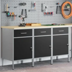 Bouwbeslag*vidaXL Werk kast met lade 3 pcs en Grijs 150 x 55 x 85 cm Zwart