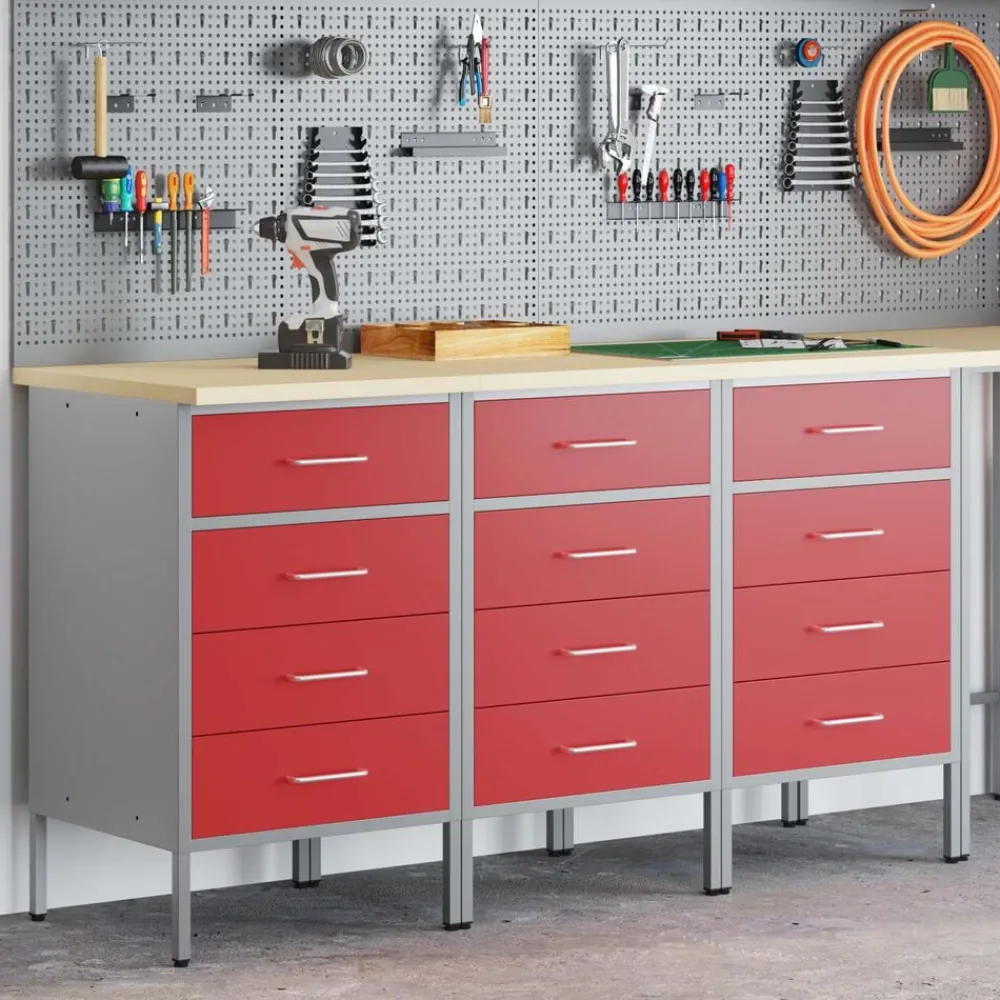 Werk kast met lade 3 pcs en Grijs 150 x 55 x 85 cm>vidaXL Best