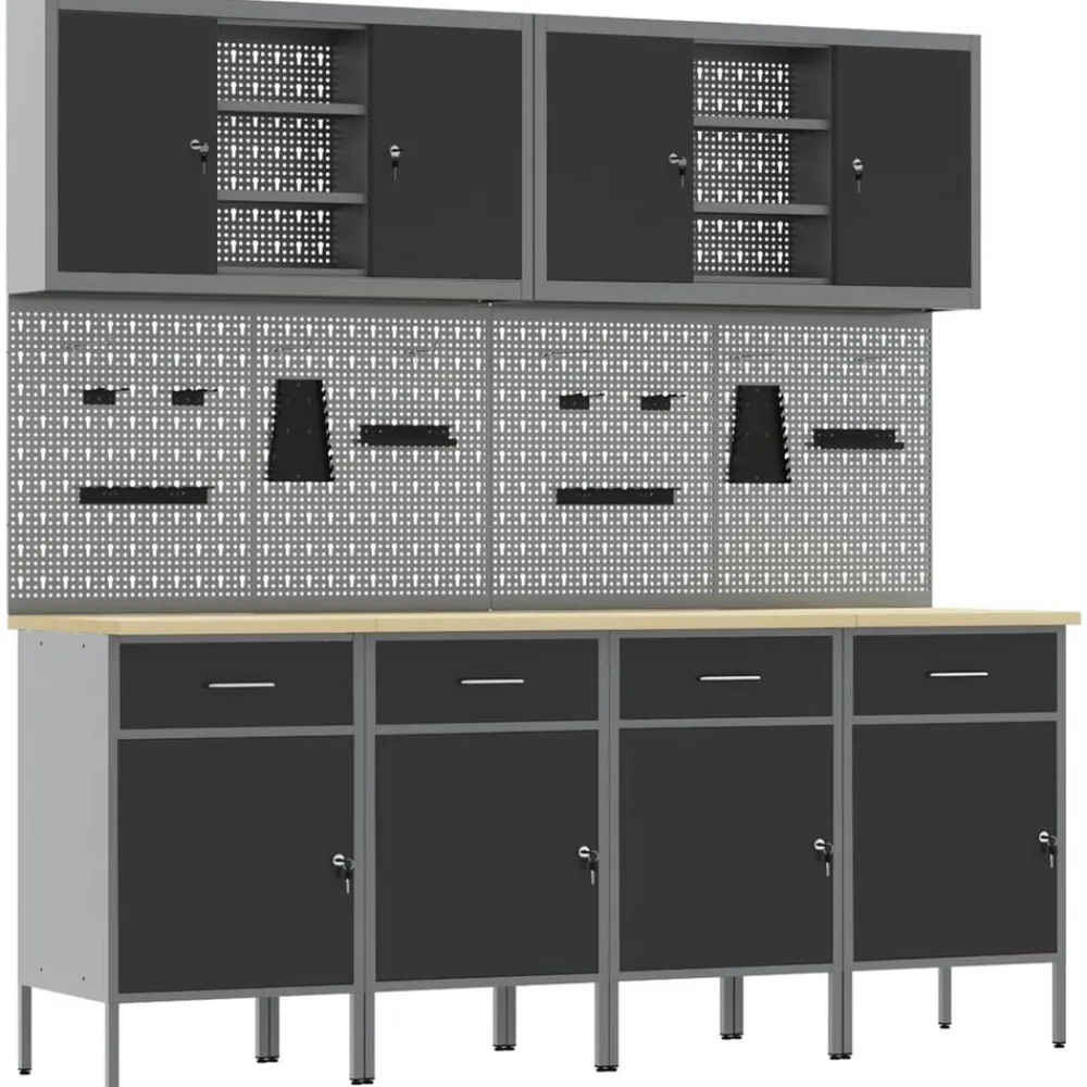 Bouwbeslag*vidaXL Werk kast met lade 10 pcs Engineered hout en staal Zwart