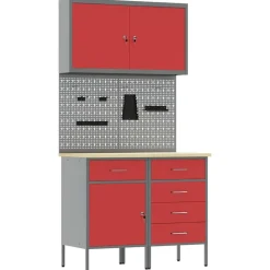 Bouwbeslag*vidaXL Werk kast met lade met slot 5 pcs Engineered hout en staal Rood
