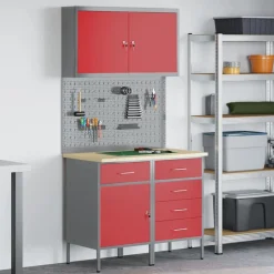 Bouwbeslag*vidaXL Werk kast met lade met slot 5 pcs Engineered hout en staal Rood