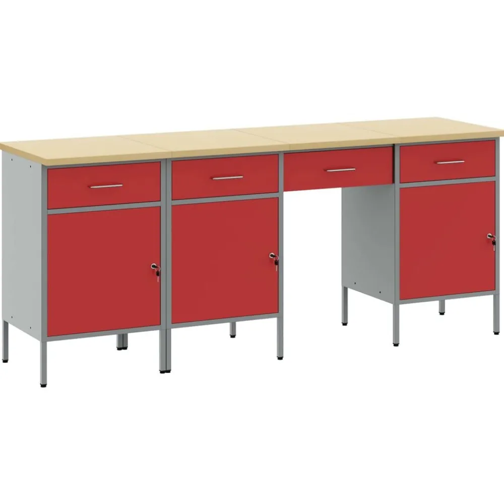 Bouwbeslag*vidaXL Werk kast met lade met slot 4 pcs Engineered hout en staal Rood