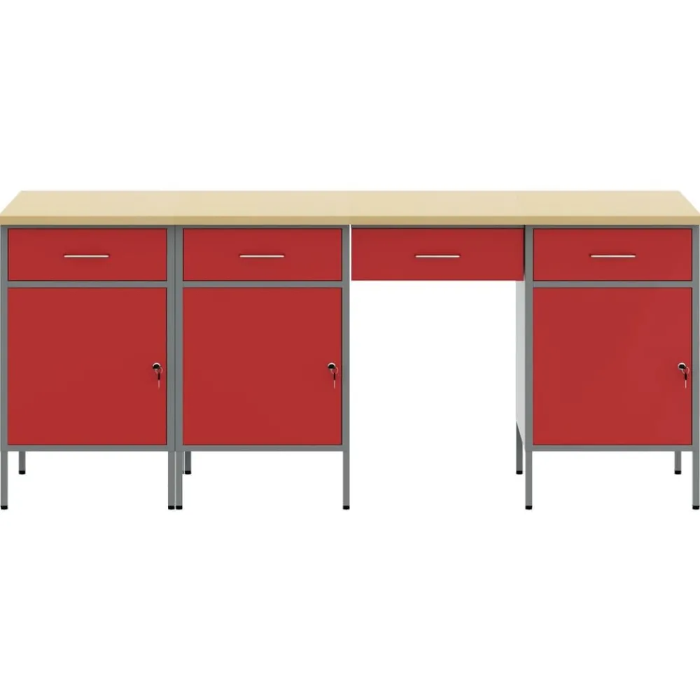 Bouwbeslag*vidaXL Werk kast met lade met slot 4 pcs Engineered hout en staal Rood