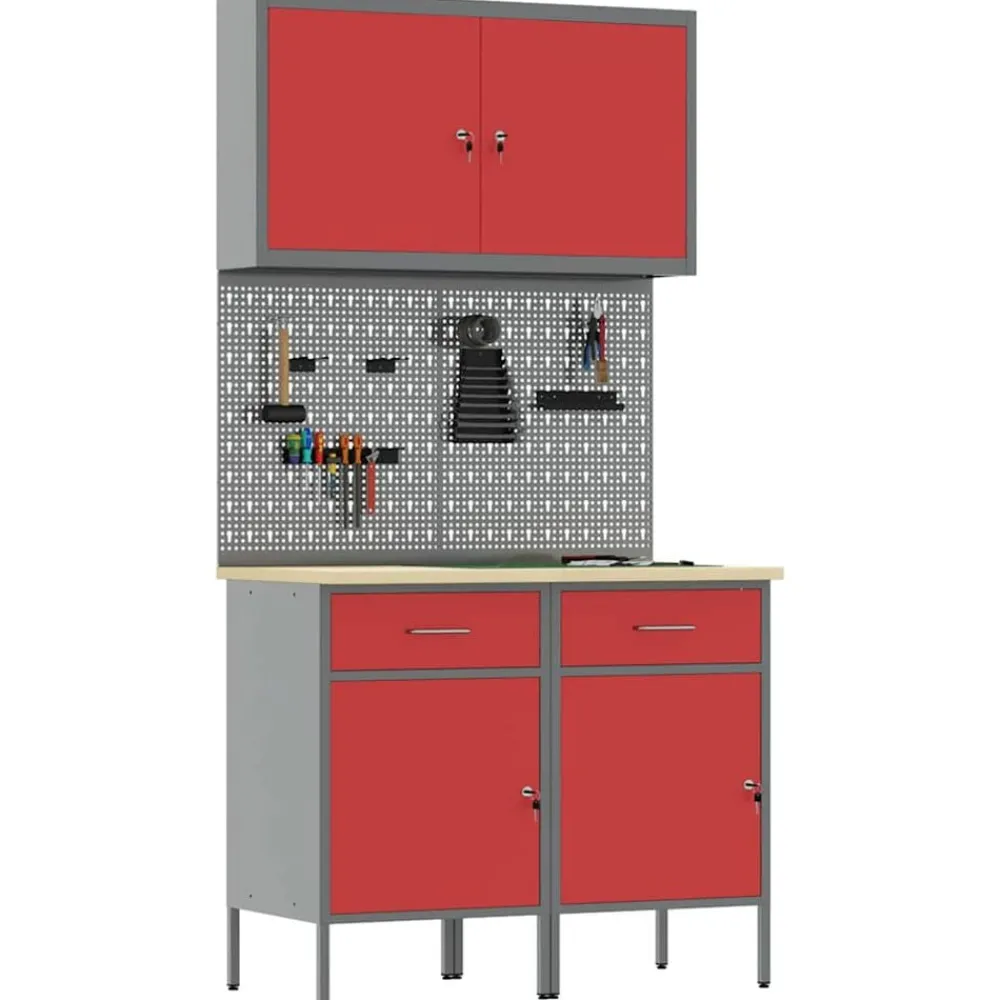 Werk kast met lade met slot 5 pcs Engineered hout en staal>vidaXL Discount
