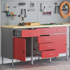 Bouwbeslag*vidaXL Werk kast met lade 3 pcs en Grijs 150 x 55 x 85 cm Rood