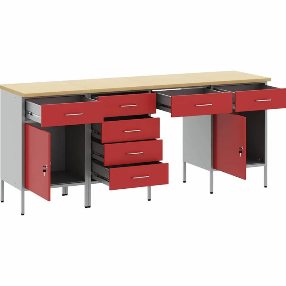 Werk kast met lade met slot 4 pcs Engineered hout en staal>vidaXL Outlet