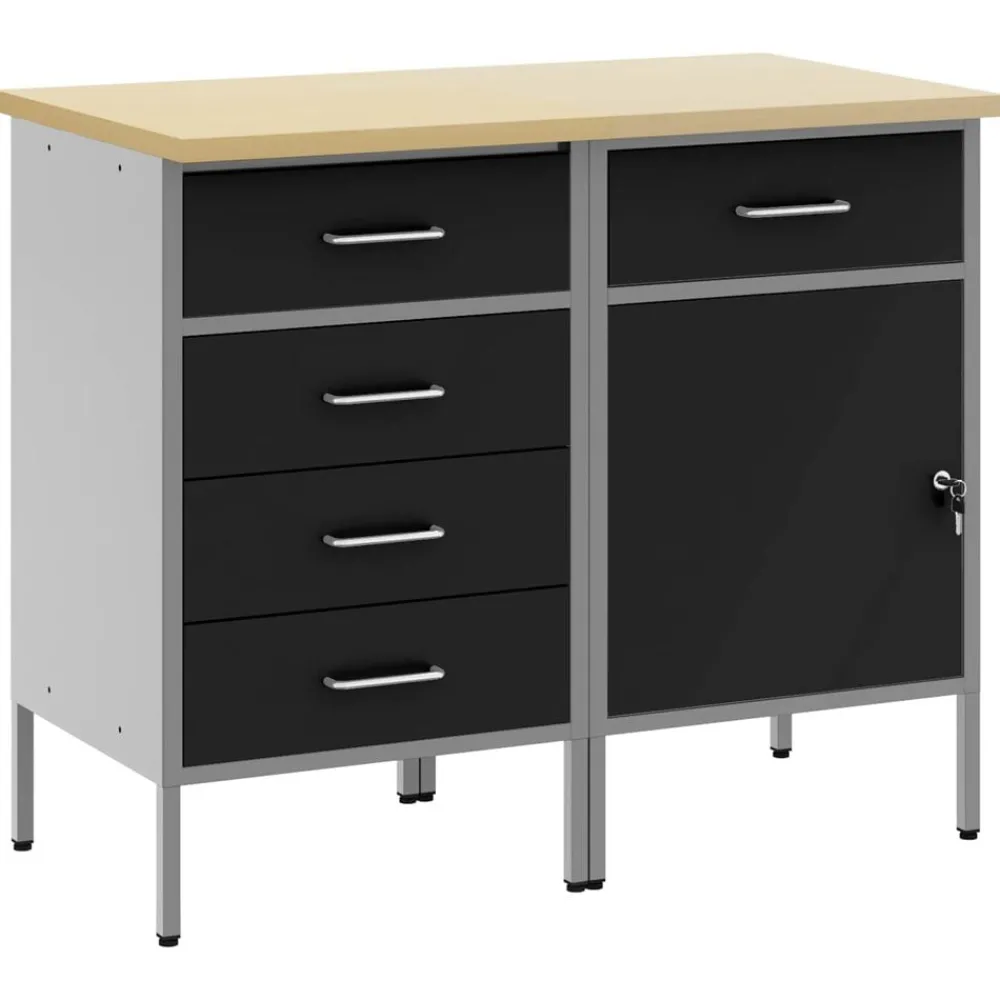 Bouwbeslag*vidaXL Werk kast met lade 2 pcs en Grijs 100 x 55 x 85 cm Zwart