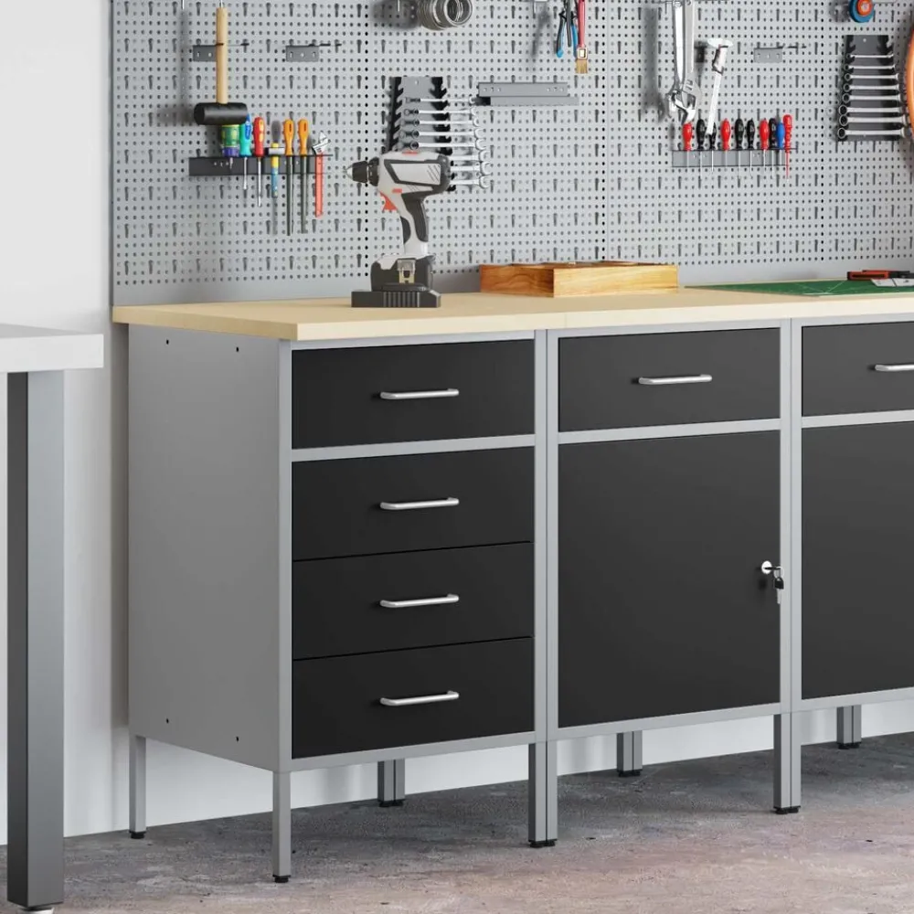 Bouwbeslag*vidaXL Werk kast met lade 2 pcs en Grijs 100 x 55 x 85 cm Zwart