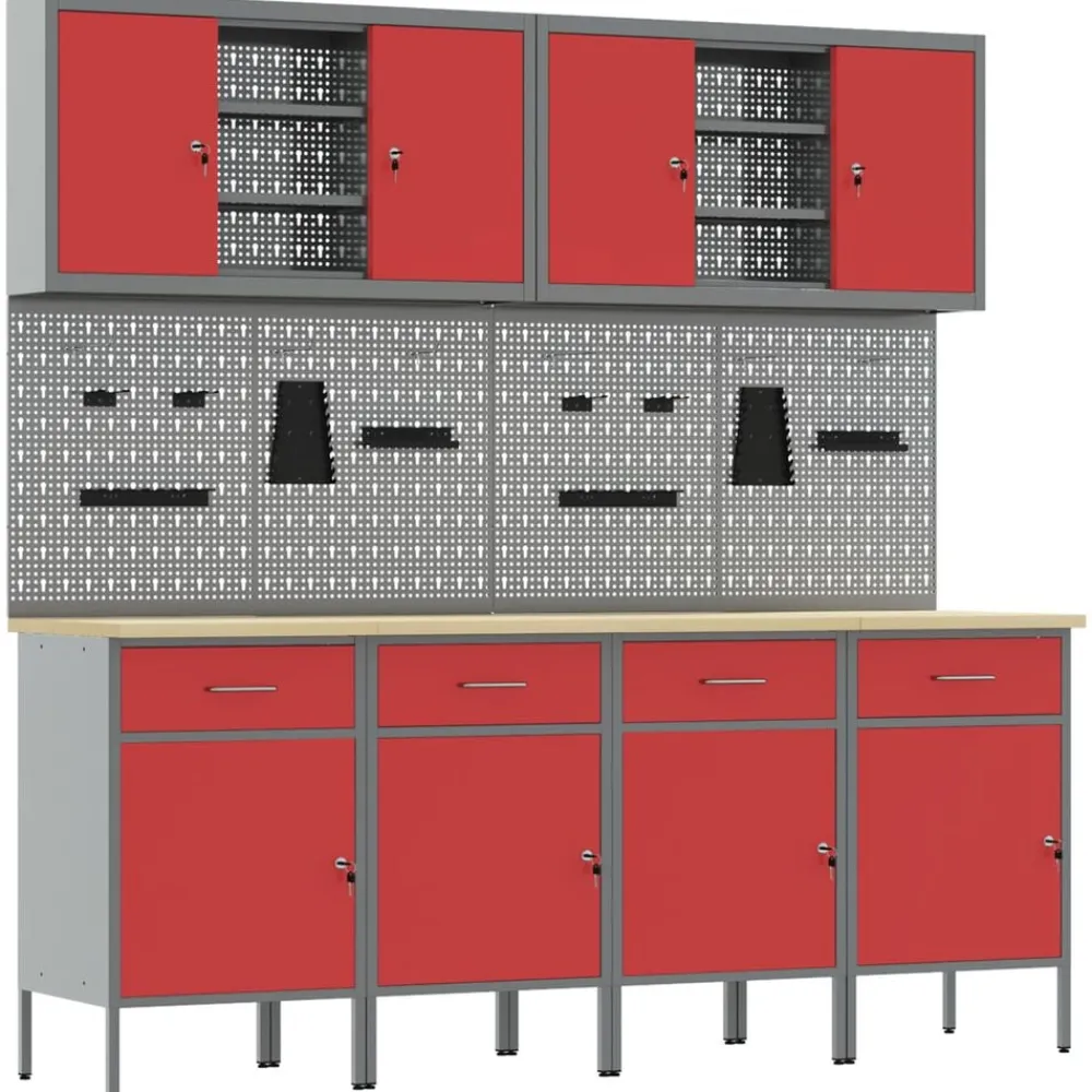 Bouwbeslag*vidaXL Werk kast met lade 10 pcs Engineered hout en staal Rood
