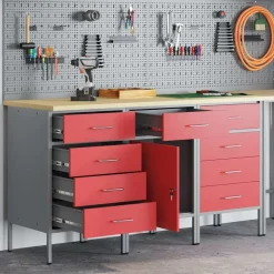 Bouwbeslag*vidaXL Werk kast met lade 3 pcs en Grijs 150 x 55 x 85 cm Rood