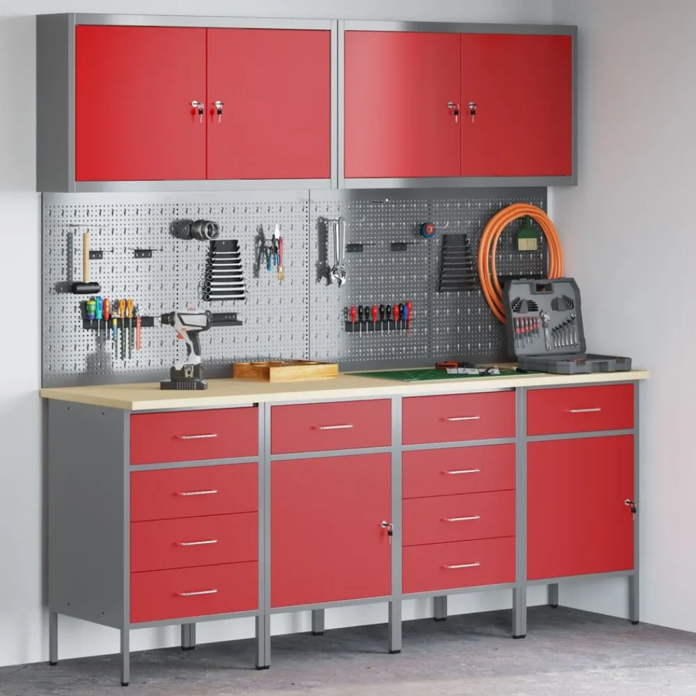 Werk kast met lade 10 pcs Engineered hout en staal>vidaXL Best