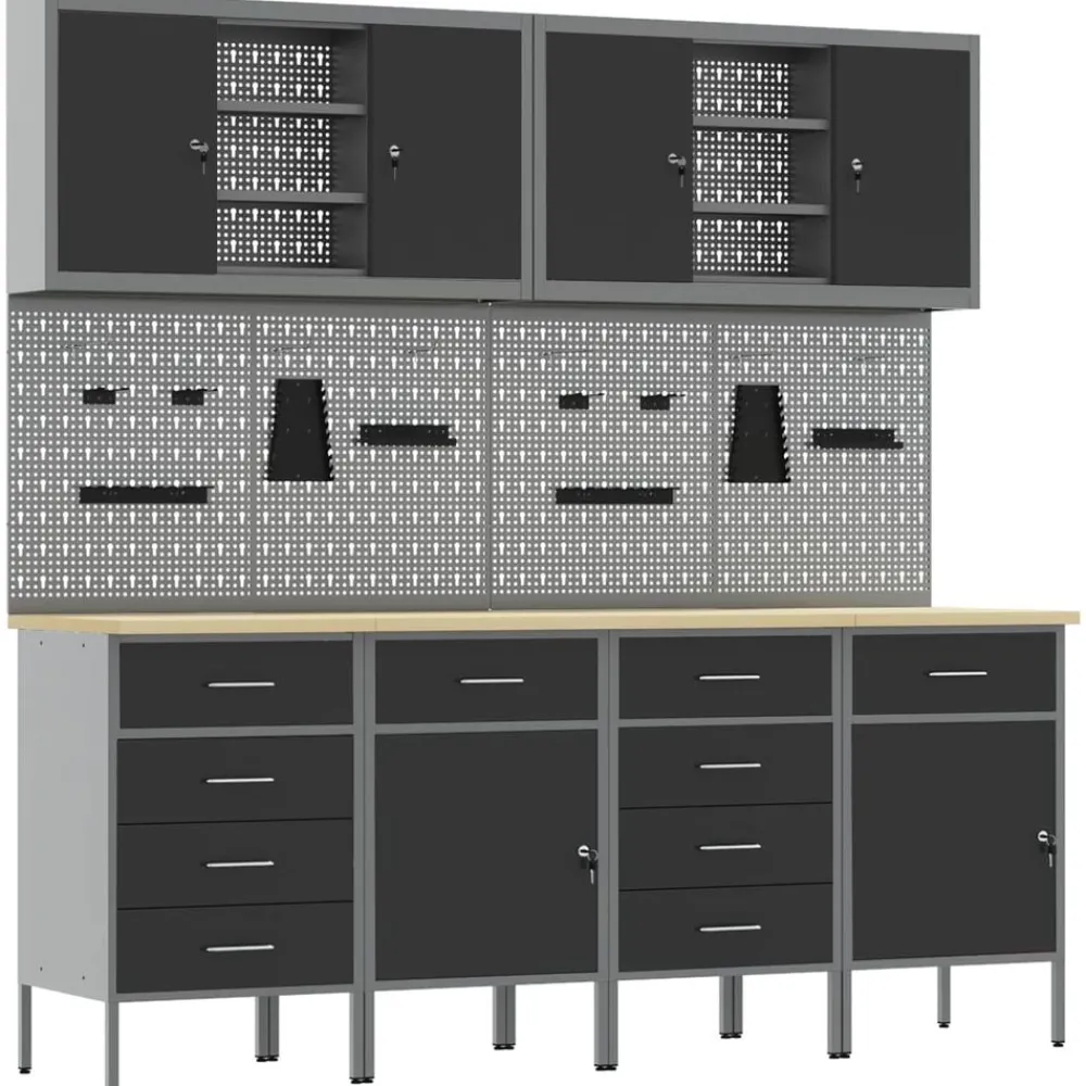 Bouwbeslag*vidaXL Werk kast met lade 10 pcs Engineered hout en staal Zwart