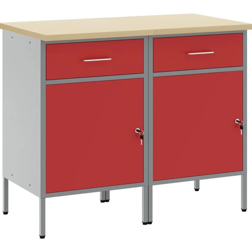 Bouwbeslag*vidaXL Werk kast met lade 2 pcs en Grijs 100 x 55 x 85 cm Rood