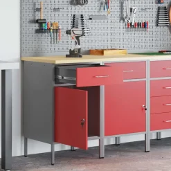 Bouwbeslag*vidaXL Werk kast met lade 2 pcs en Grijs 100 x 55 x 85 cm Rood