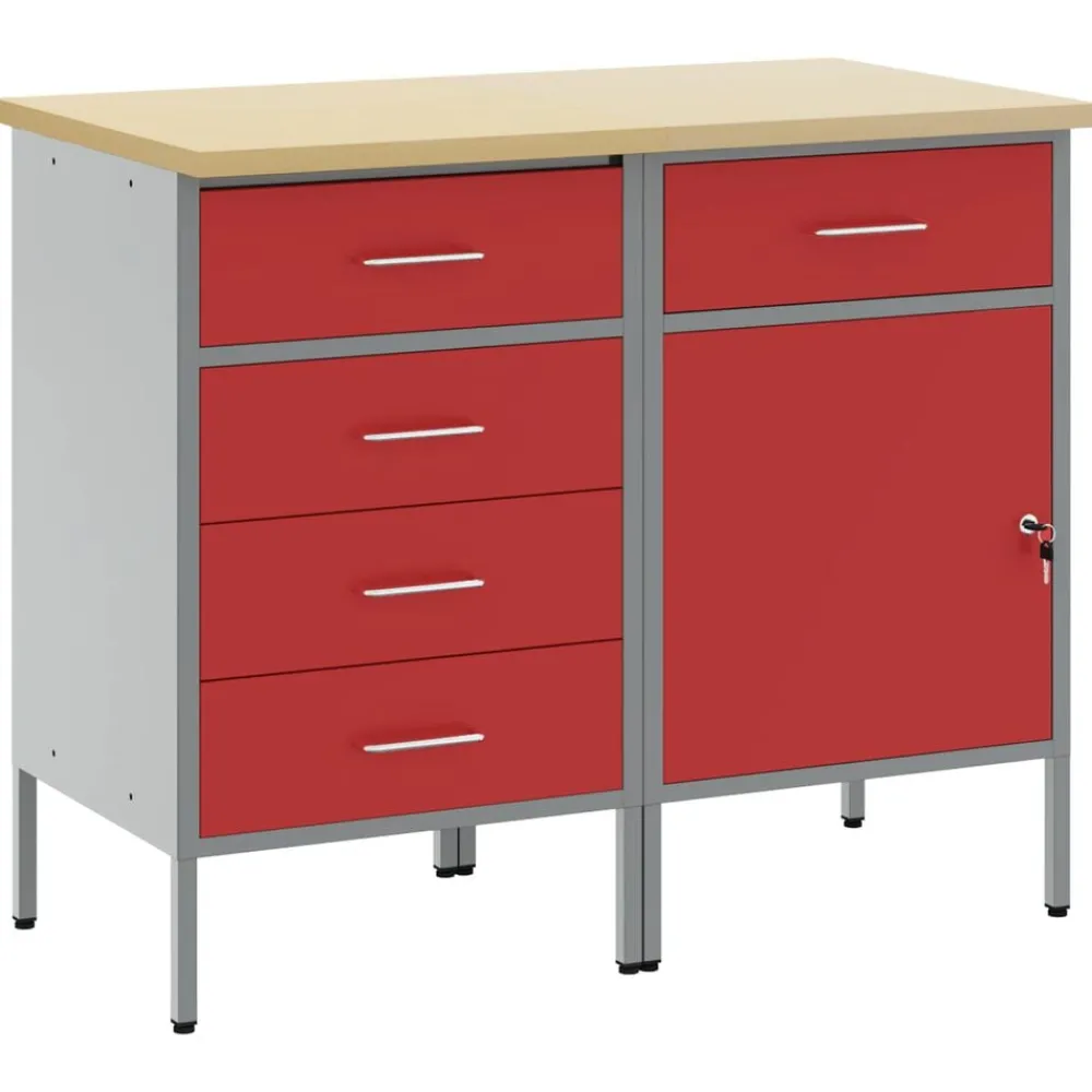 Bouwbeslag*vidaXL Werk kast met lade 2 pcs en Grijs 100 x 55 x 85 cm Rood