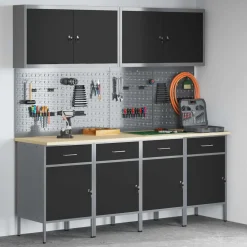 Bouwbeslag*vidaXL Werk kast met lade 10 pcs Engineered hout en staal Zwart