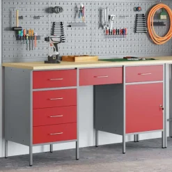 Werk kast met lade met slot 3 pcs Engineered hout en staal>vidaXL Best