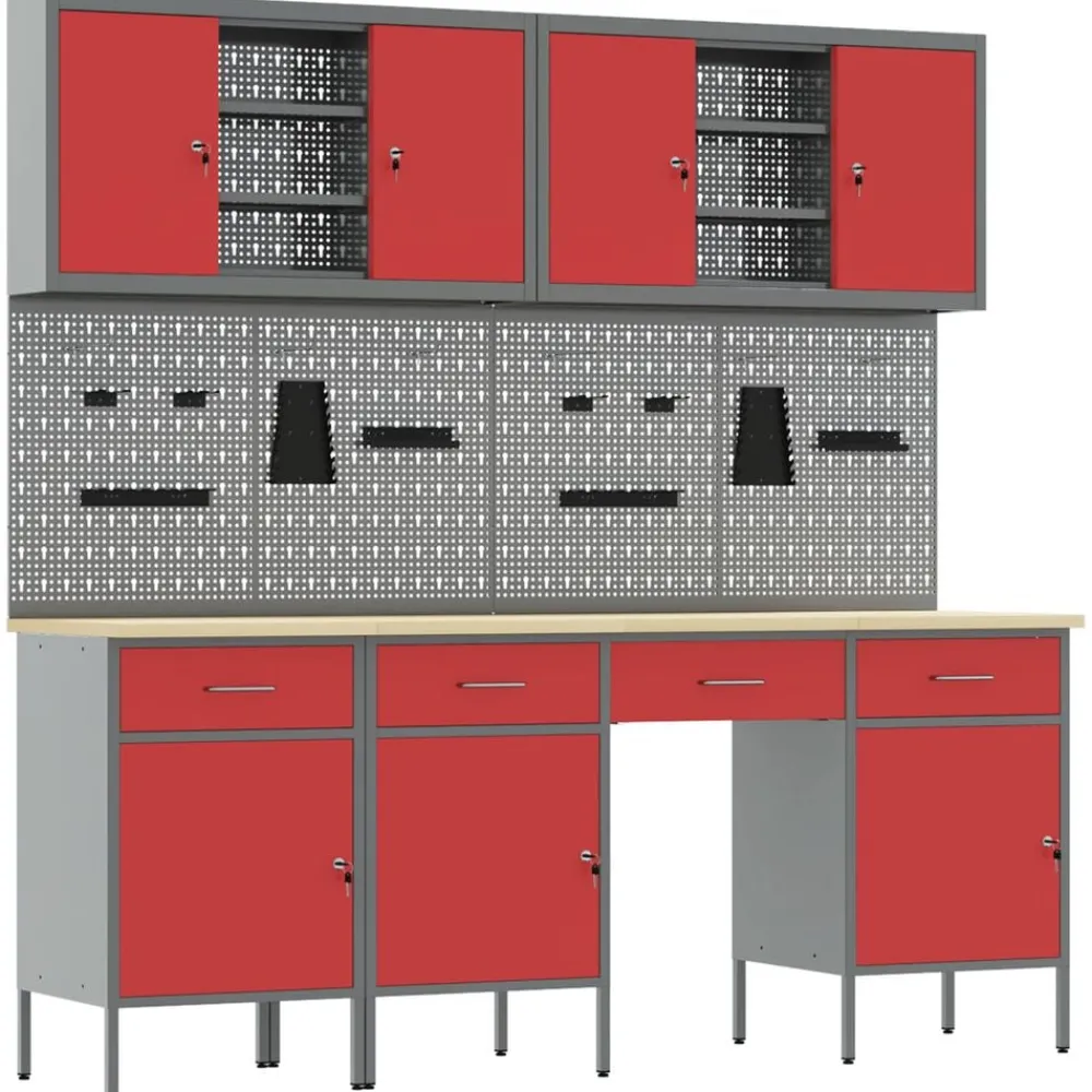 Bouwbeslag*vidaXL Werk kast met lade 10 pcs Engineered hout en staal Rood
