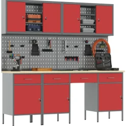 Bouwbeslag*vidaXL Werk kast met lade 10 pcs Engineered hout en staal Rood