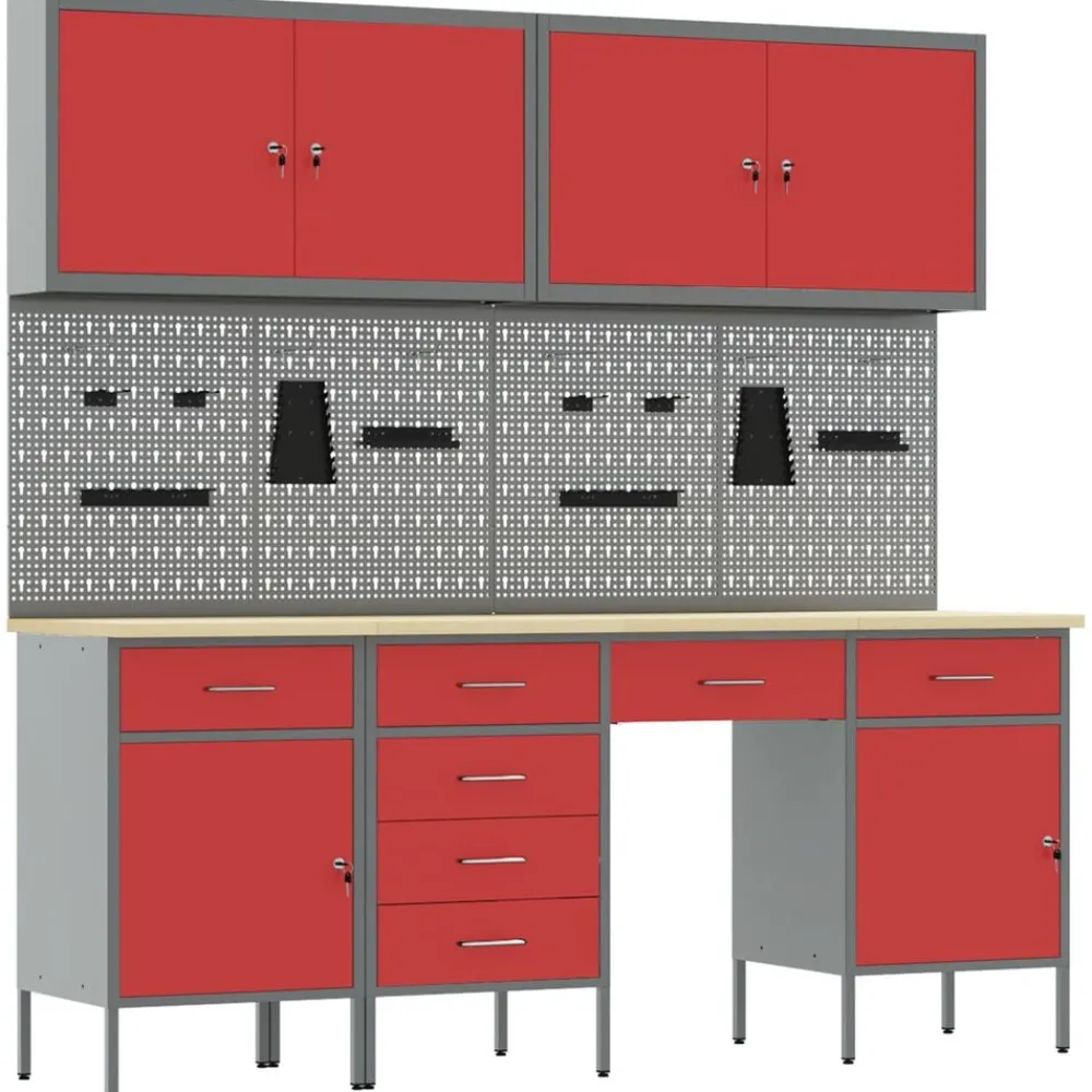 Bouwbeslag*vidaXL Werk kast met lade 10 pcs Engineered hout en staal Rood