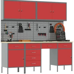 Bouwbeslag*vidaXL Werk kast met lade 10 pcs Engineered hout en staal Rood
