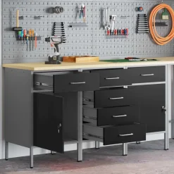 Werk kast met lade 3 pcs en Grijs 150 x 55 x 85 cm>vidaXL Best
