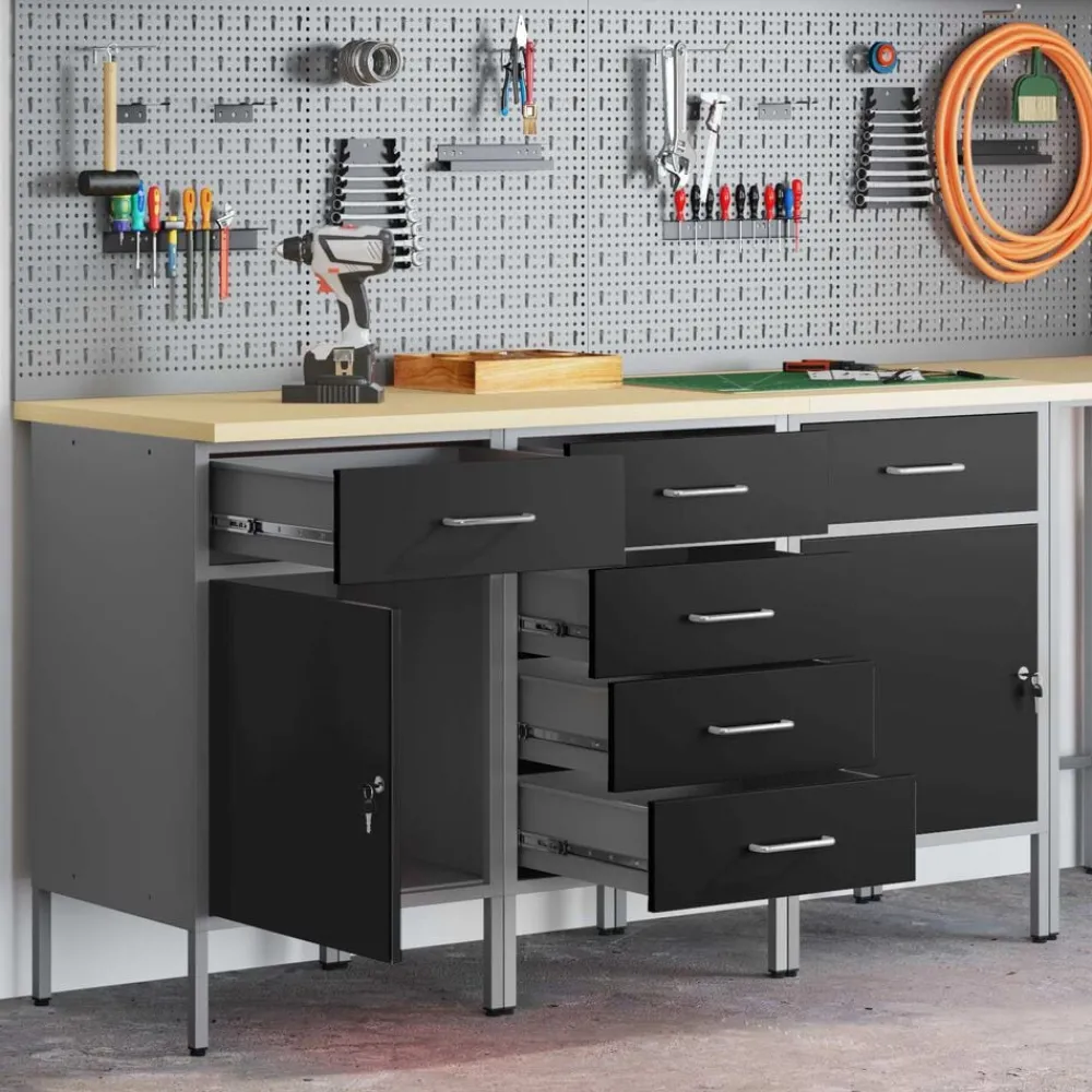Werk kast met lade 3 pcs en Grijs 150 x 55 x 85 cm>vidaXL Best