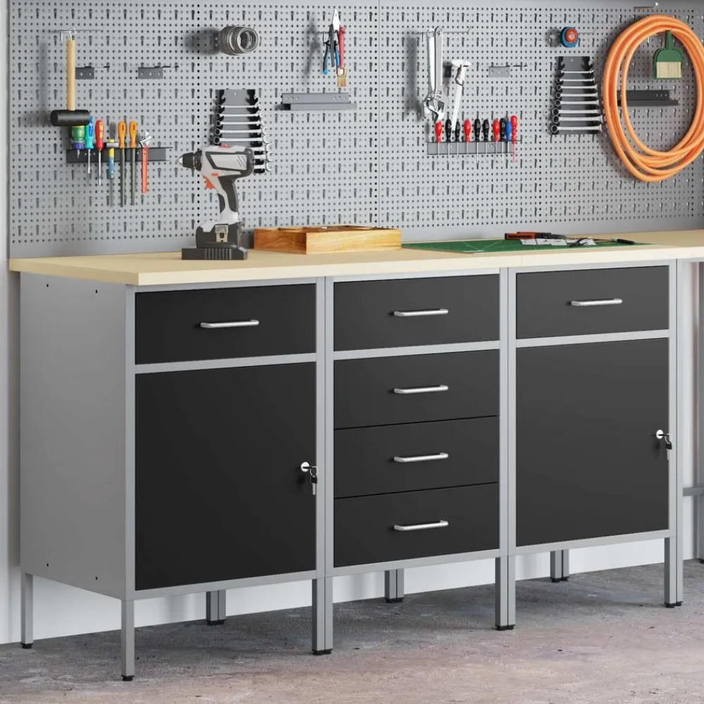 Werk kast met lade 3 pcs en Grijs 150 x 55 x 85 cm>vidaXL Best