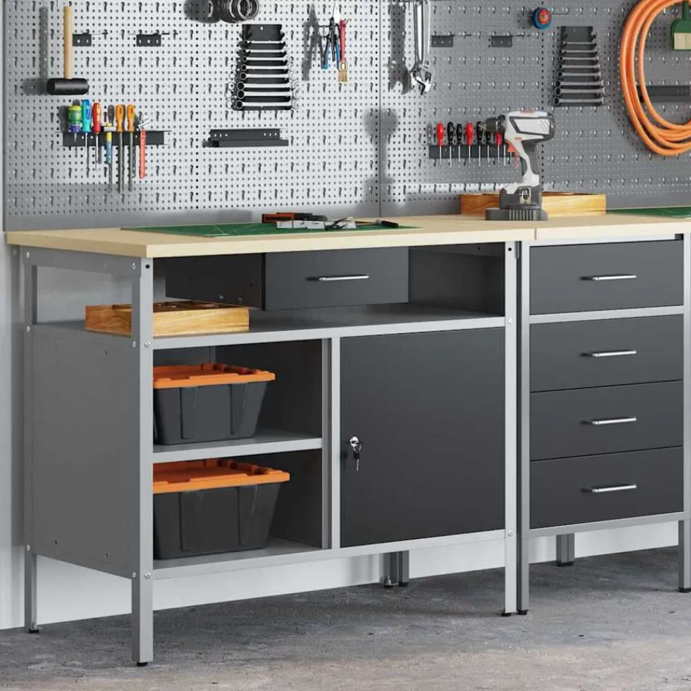 Bouwbeslag*vidaXL Werkbank met lade met plank en Grijs 100 x 55 x 85 cm Zwart