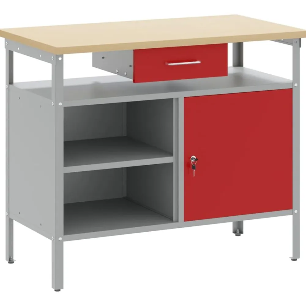 Bouwbeslag*vidaXL Werkbank met lade met plank en Grijs 100 x 55 x 85 cm Rood