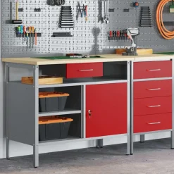 Bouwbeslag*vidaXL Werkbank met lade met plank en Grijs 100 x 55 x 85 cm Rood