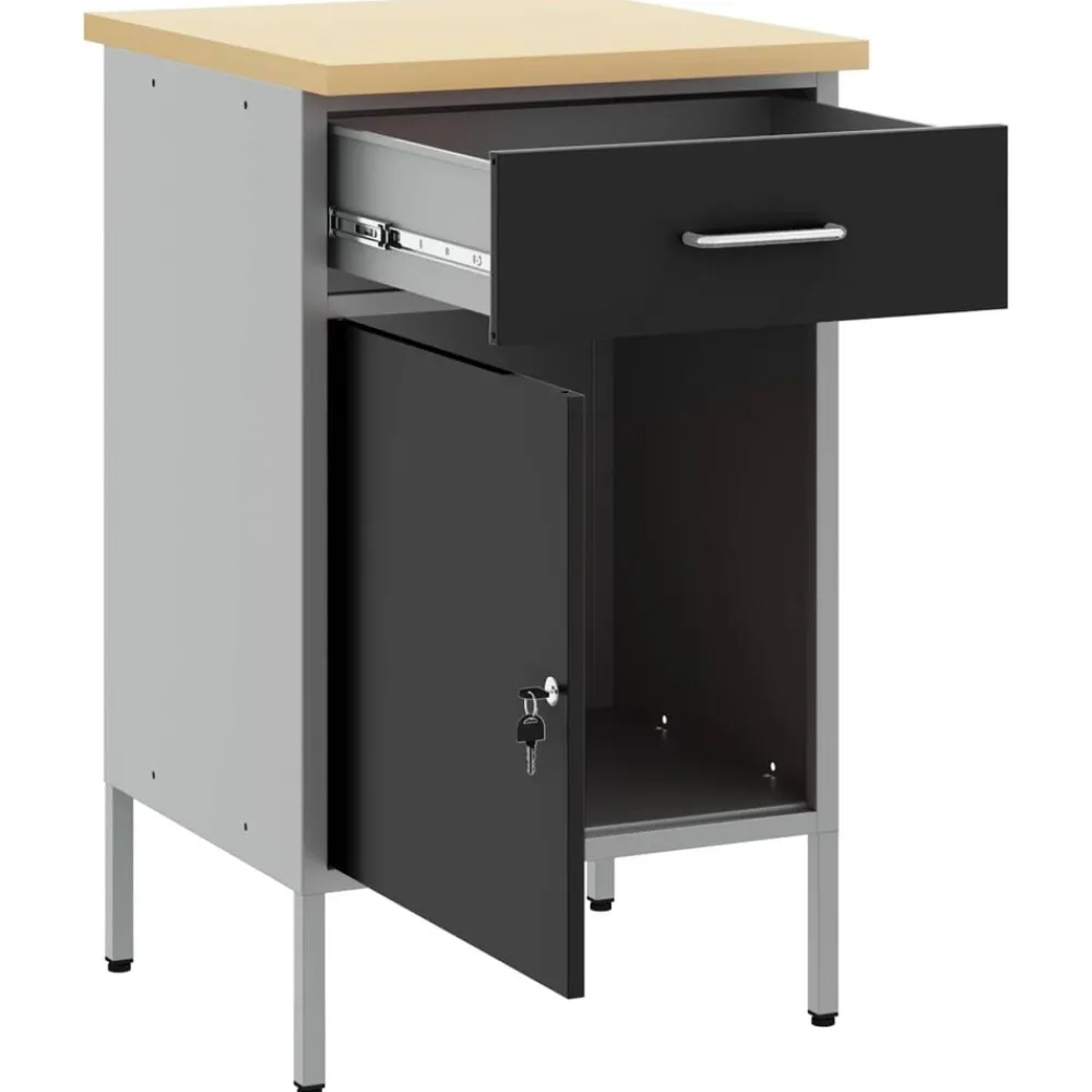 Bouwbeslag*vidaXL Werkbank met lade met opslag en Grijs 50 x 55 x 85 cm Zwart