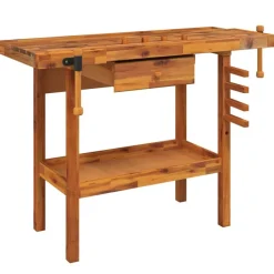 Werkbank met lade en bankschroeven 124x52x83 cm massief acaciahout>vidaXL Best