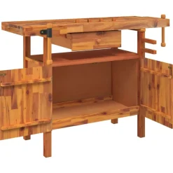 Werkbank met lade en bankschroeven 124x52x83 cm massief acaciahout><noscript><img width=