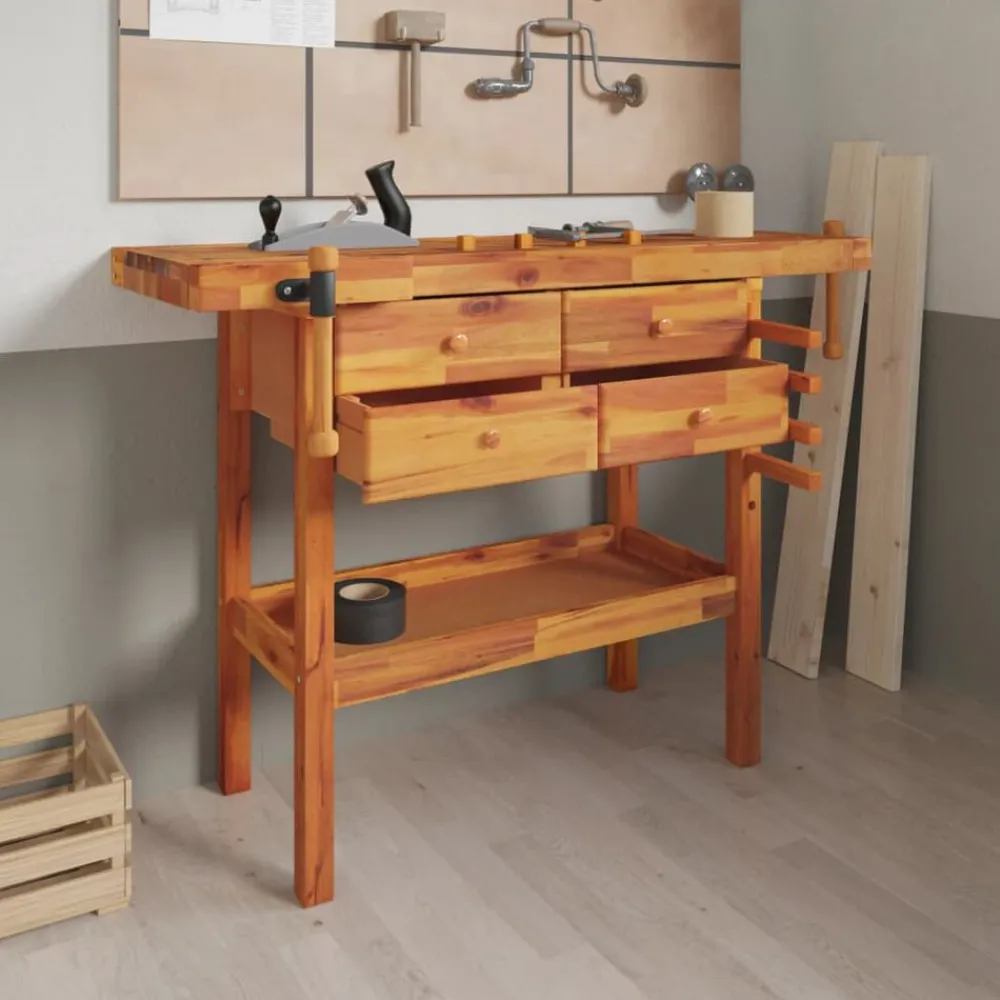 Bouwbeslag*vidaXL Werkbank met lades en bankschroeven 124x52x83 cm acaciahout