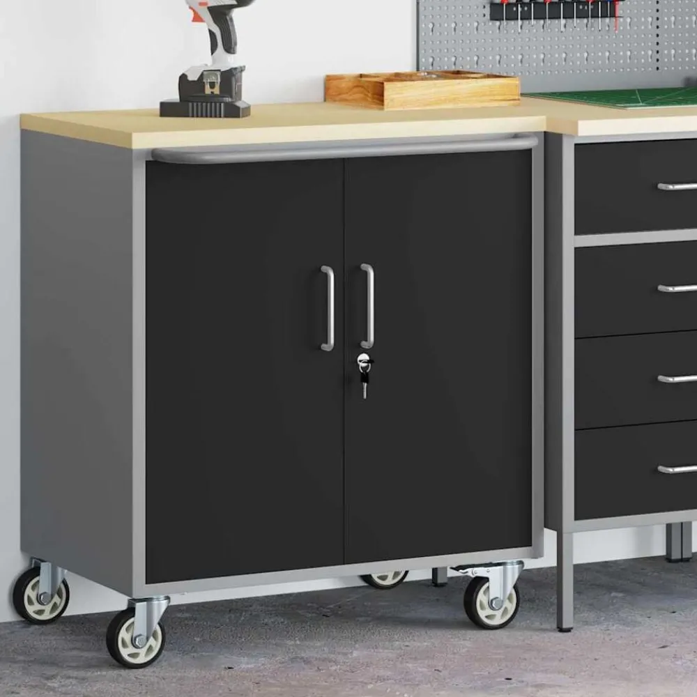 Bouwbeslag*vidaXL Werkbank met plank met wiel en Grijs 75 x 45 x 85 cm Zwart