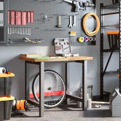 Werkbank rechthoekig 100x60x83 cm massief acaciahout><noscript><img width=
