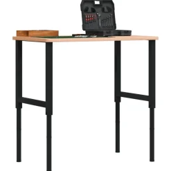 Bouwbeslag*vidaXL Werkbank rechthoekig 100x60x(71,5-98) cm massief beukenhout Bruin en zwart