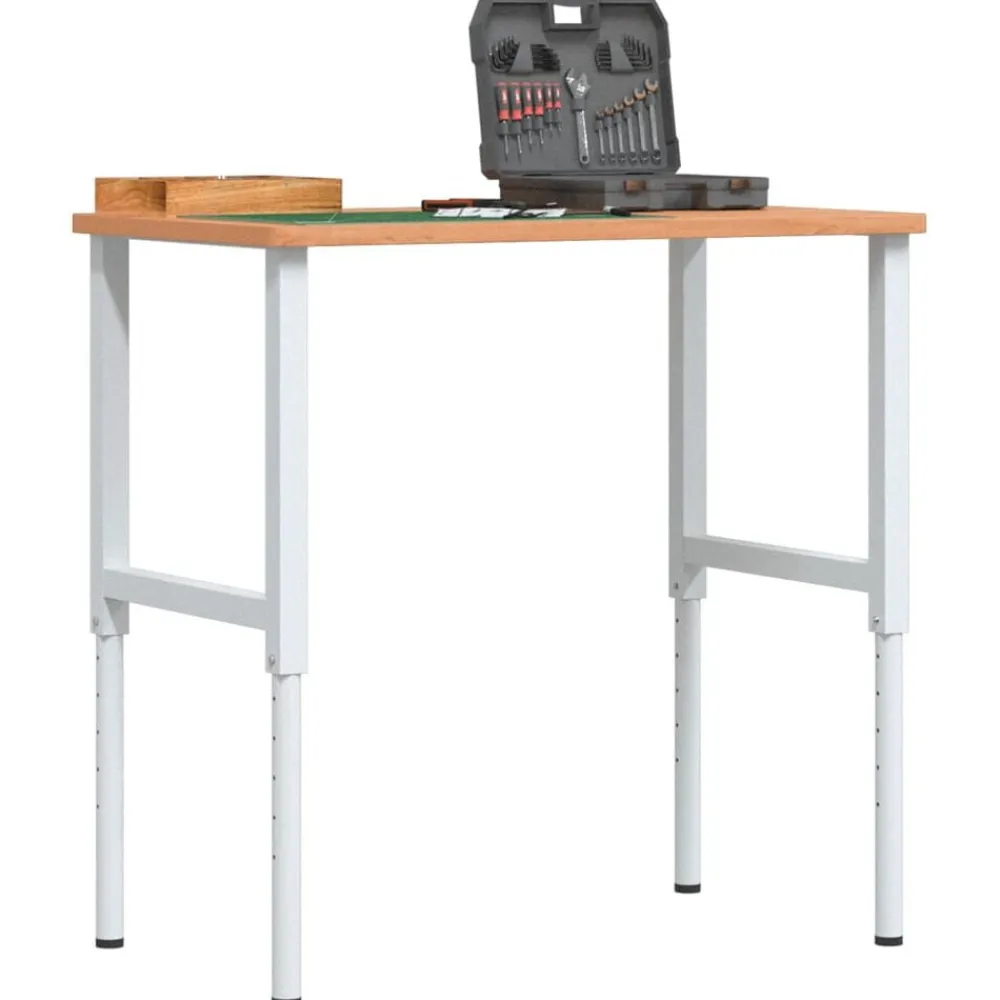 Bouwbeslag*vidaXL Werkbank rechthoekig 100x60x(71,5-98) cm massief beukenhout Donkerbruin en wit