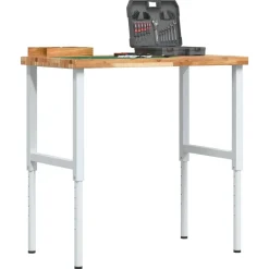 Bouwbeslag*vidaXL Werkbank rechthoekig 100x60x(73-99,5) cm massief acaciahout Donkerbruin en wit