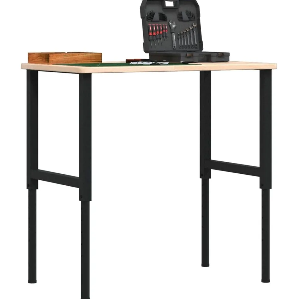Bouwbeslag*vidaXL Werkbank rechthoekig 100x60x(71,5-98) cm massief eikenhout Bruin en zwart