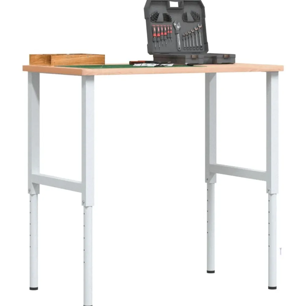 Bouwbeslag*vidaXL Werkbank rechthoekig 100x60x(71,5-98) cm massief beukenhout Bruin en wit