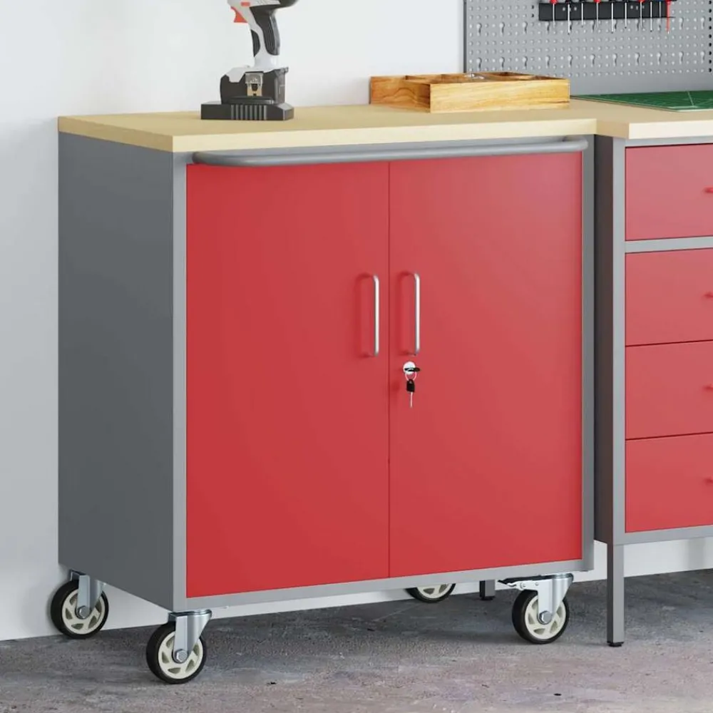 Bouwbeslag*vidaXL Werkbank en Grijs 75 x 45 x 85 cm Engineered hout en staal Rood